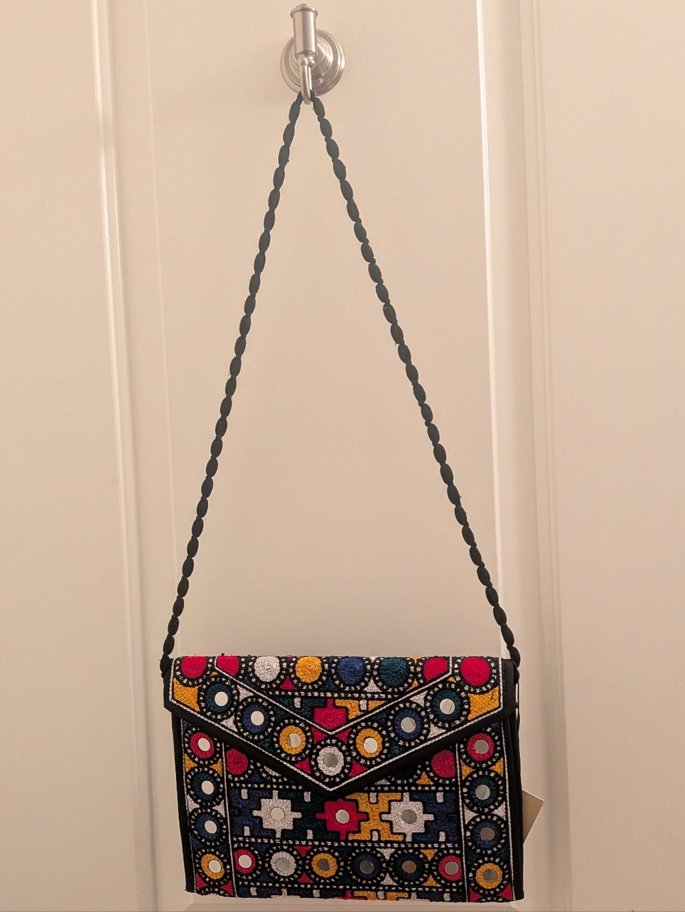 Embroidered Multi-Color Envelope Style Crossbody Bag
